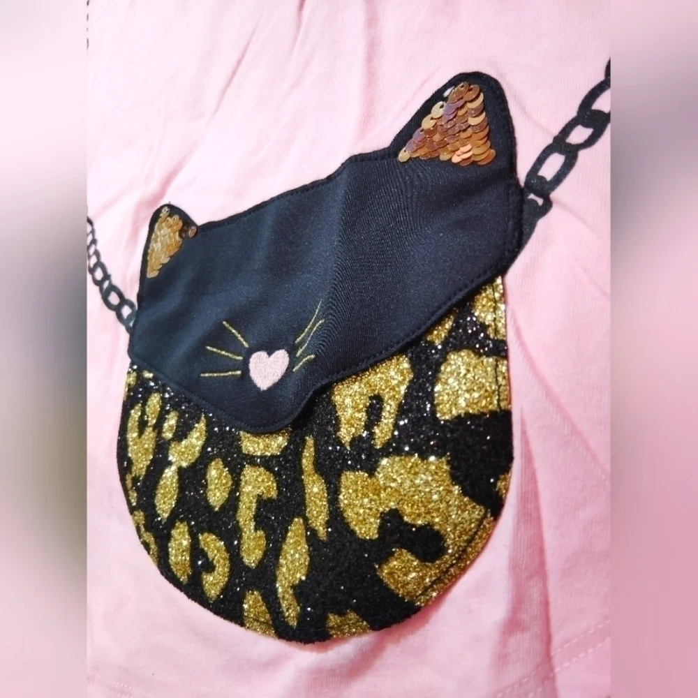 Justice Leopard Kitty Face Purse Long Sleeve Shirt- 14/16